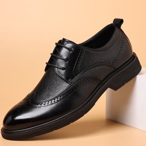 (image for) Autumn first layer cowhide men's business formal leather shoes men's British fashion casual brogue carved groom's shoes