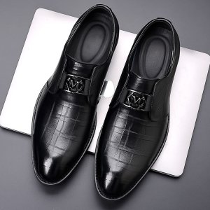 (image for) Men's business genuine leather shoes 2023 new British men's embossed casual slip-on shoes versatile groom formal wear men