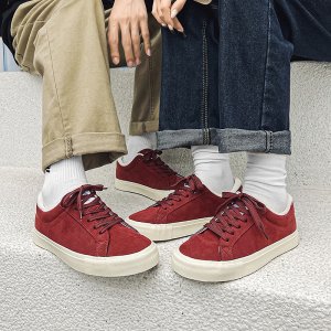 (image for) X5946P52 men's shoes trendy shoes 2023 autumn and winter plus velvet couple sneakers red suede low-top shoes for men and women