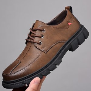 (image for) 2023 Autumn Men's Casual Leather Shoes Men's Trendy Fashion Shoes Soft Surface Single Shoes Korean Style Work Shoes for Men