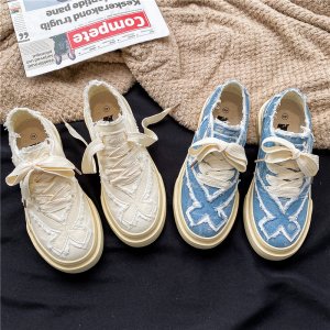 (image for) Canvas shoes, retro distressed beggar shoes, trendy and versatile summer breathable raw sneakers XZ517-1XZ9932P65