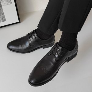 (image for) 413-1/YS68/P195 Genuine sheepskin formal business leather shoes wedding pointed toe British Korean style men's shoes